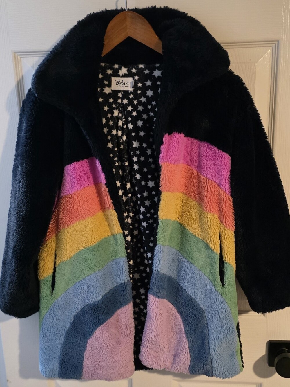 Lola + The Boys Kids' Rainbow Faux Fur Coat Size 10